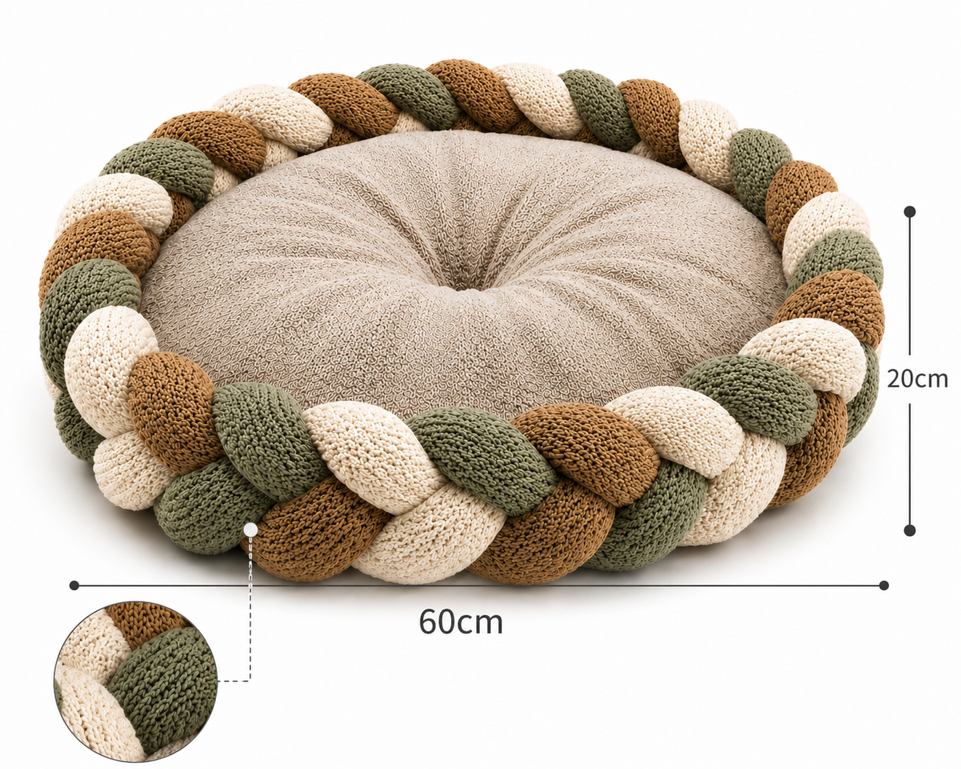 Round Braided Pet Bed for Cats and Small Pets