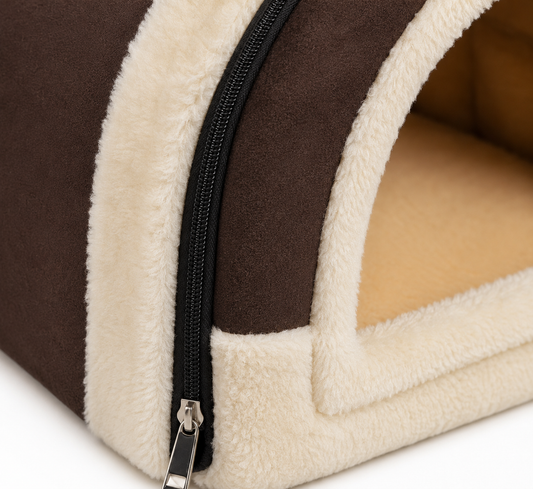 Brown Plush Indoor Pet House – Soft Enclosed Cat & Small Dog Cave Bed