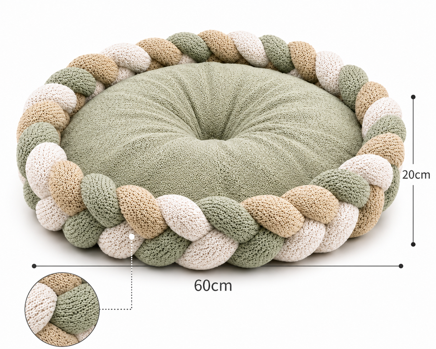 Round Braided Pet Bed for Cats and Small Pets