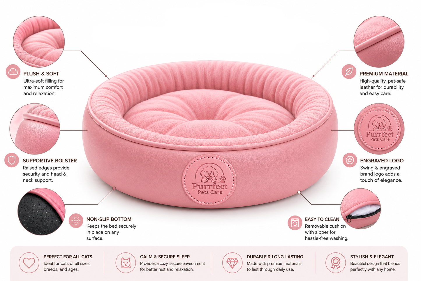 Round Plush Pet Bed with Raised Sides for Cats and Small Pets