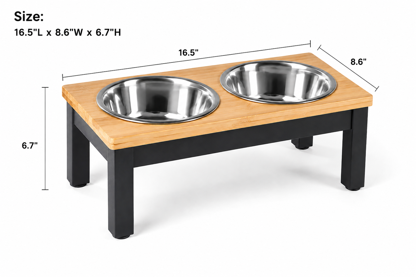 Elevated Double Pet Feeding Station with Stainless Steel Bowls