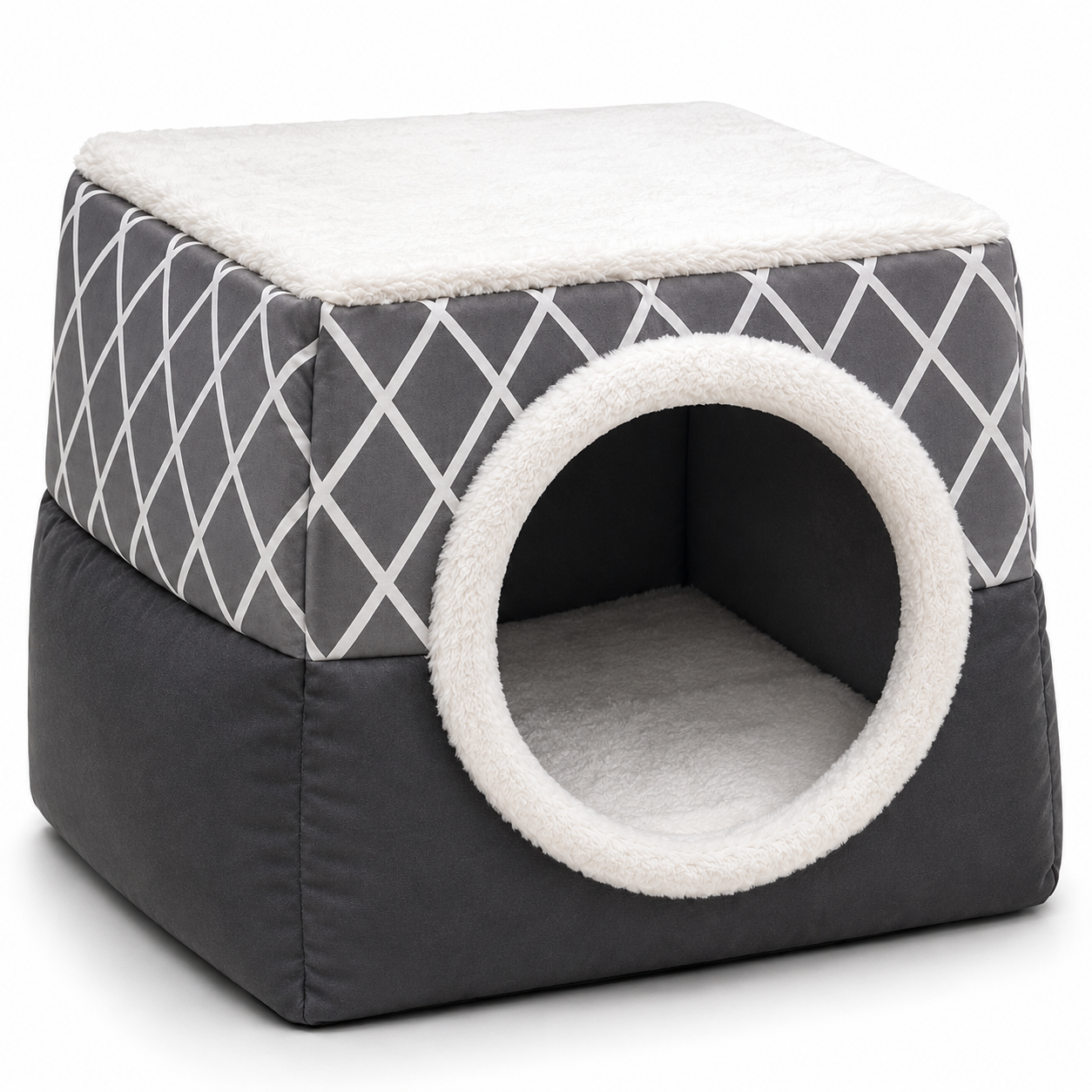 Grey Enclosed Pet Cave Bed – Soft Indoor Hideaway Bed for Cats & Small Dogs