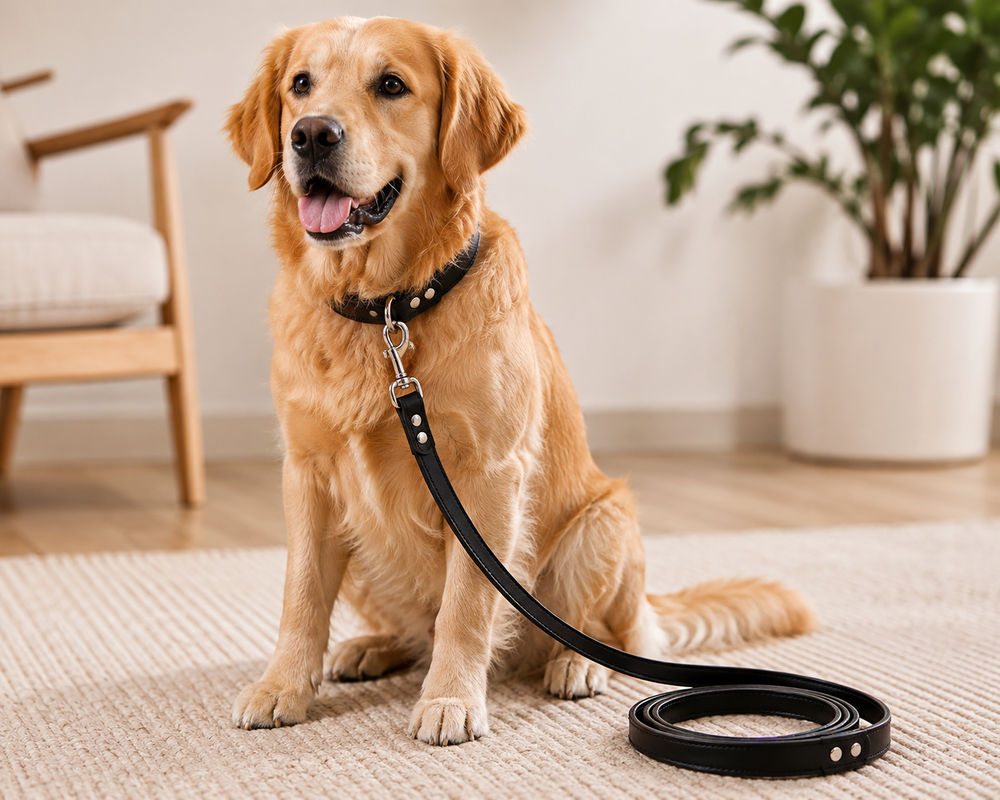 Premium Genuine Leather Dog Leash with Heavy Duty Metal Clip for Daily Walking