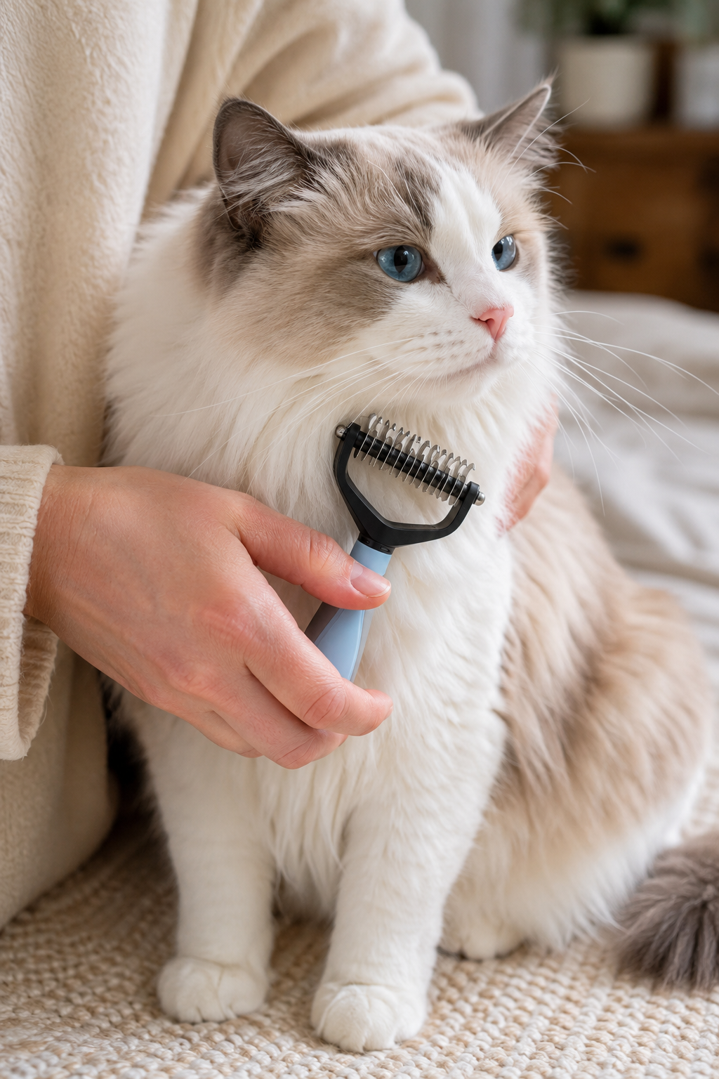 Pet Grooming Undercoat Rake Comb with Ergonomic Handle for Dogs and Cats