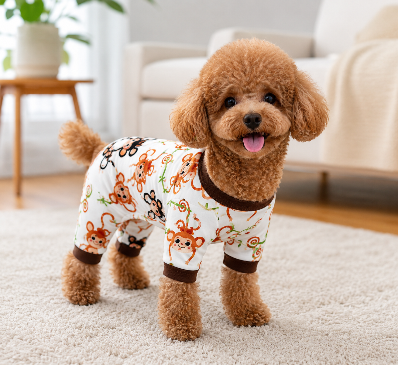 Pet Pantry Monkey Print Pet Pajamas – Soft Full-Body Pet Onesie for Dogs & Cats