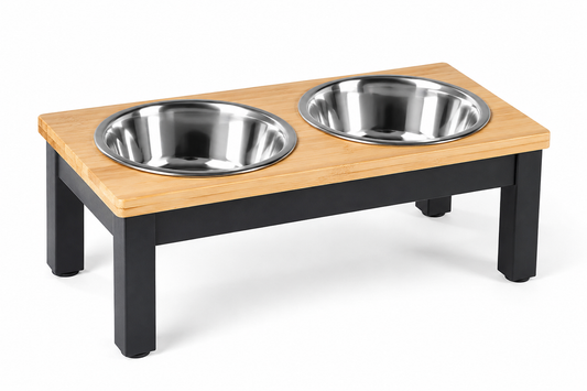 Elevated Double Pet Feeding Station with Stainless Steel Bowls
