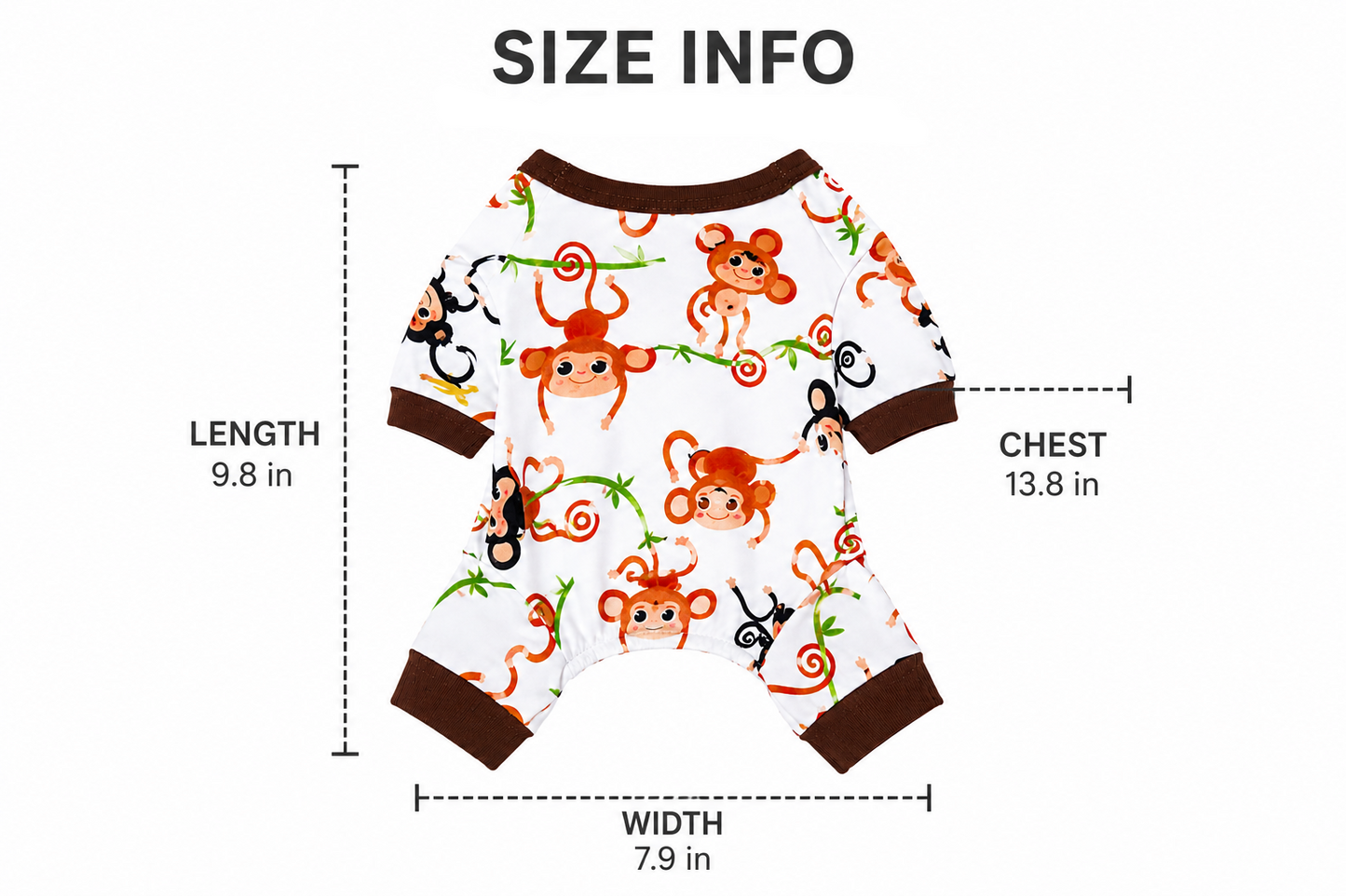 Pet Pantry Monkey Print Pet Pajamas – Soft Full-Body Pet Onesie for Dogs & Cats