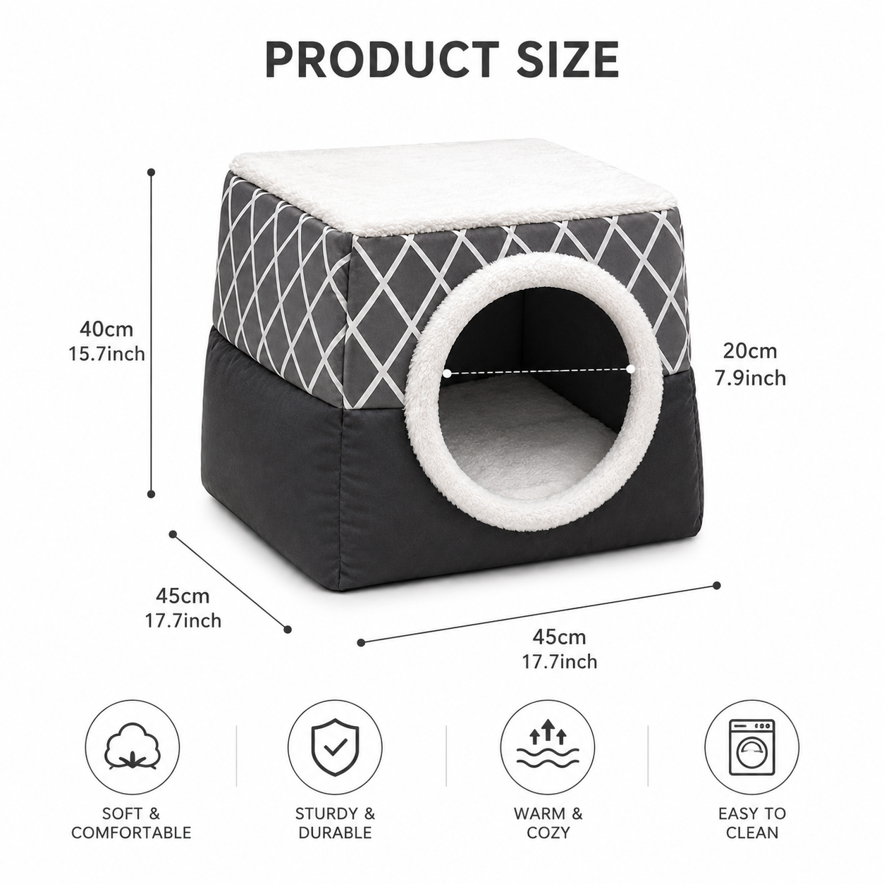 Grey Enclosed Pet Cave Bed – Soft Indoor Hideaway Bed for Cats & Small Dogs