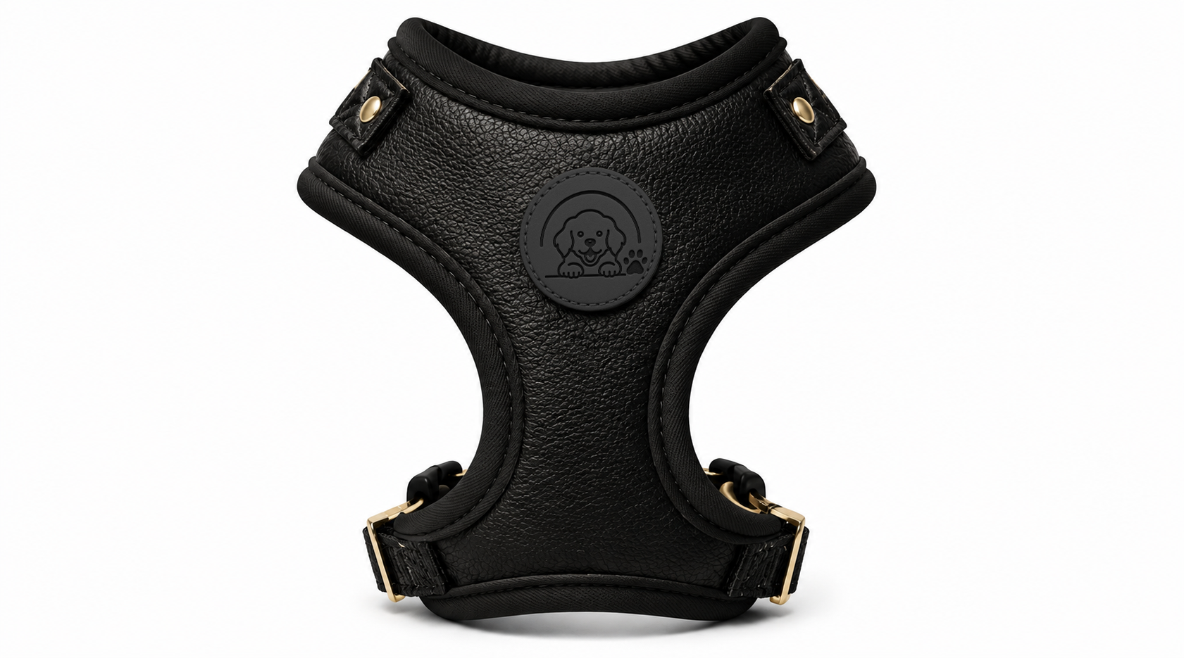 Luxury Black Leather No-Pull Dog Harness with Premium Gold Accent Hardware