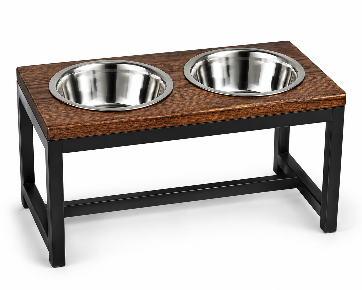 Elevated Double Pet Feeding Station with Stainless Steel Bowls