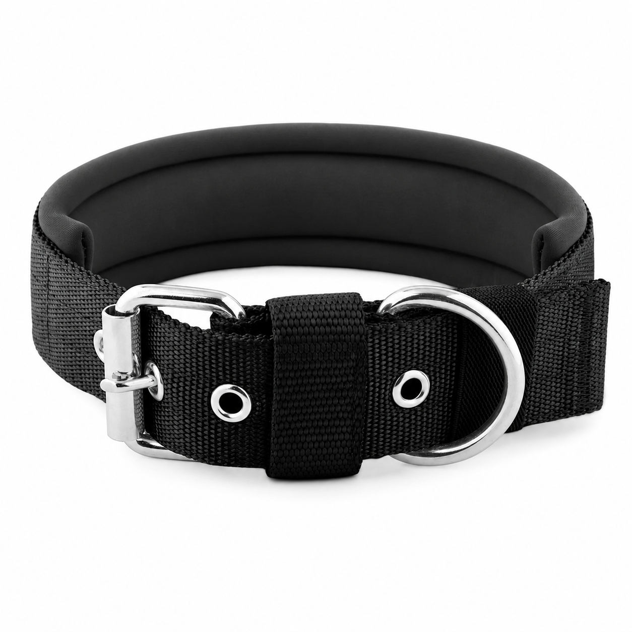 Adjustable Padded Dog Collar with Metal Buckle & D-Ring for Everyday Use