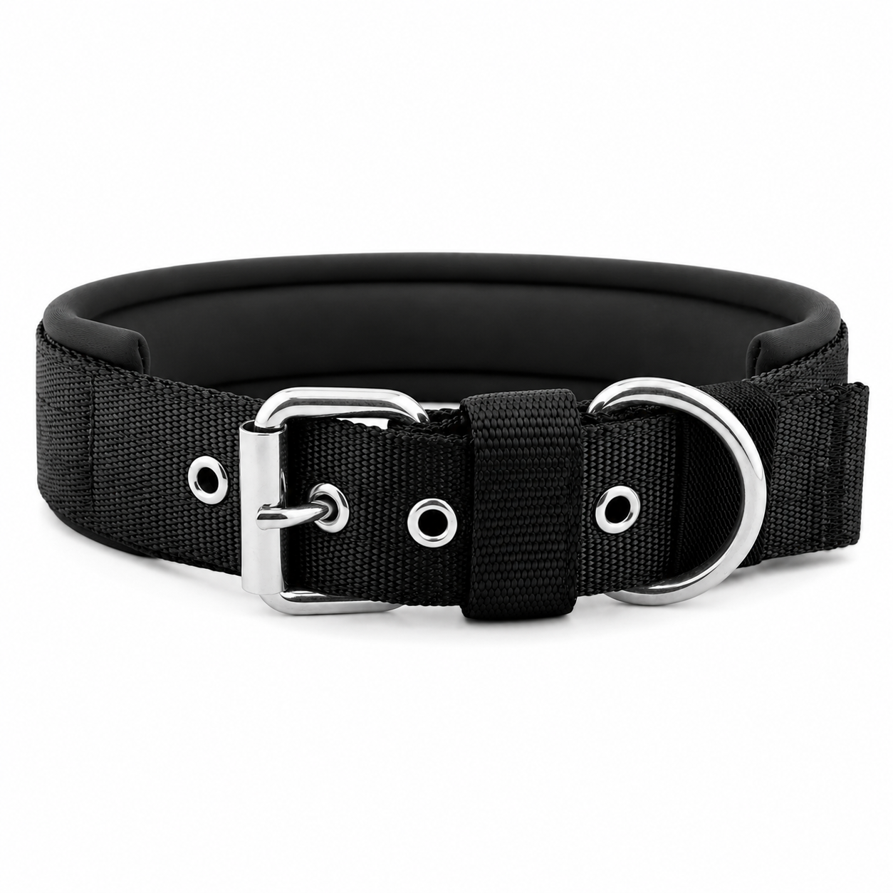 Adjustable Padded Dog Collar with Metal Buckle & D-Ring for Everyday Use