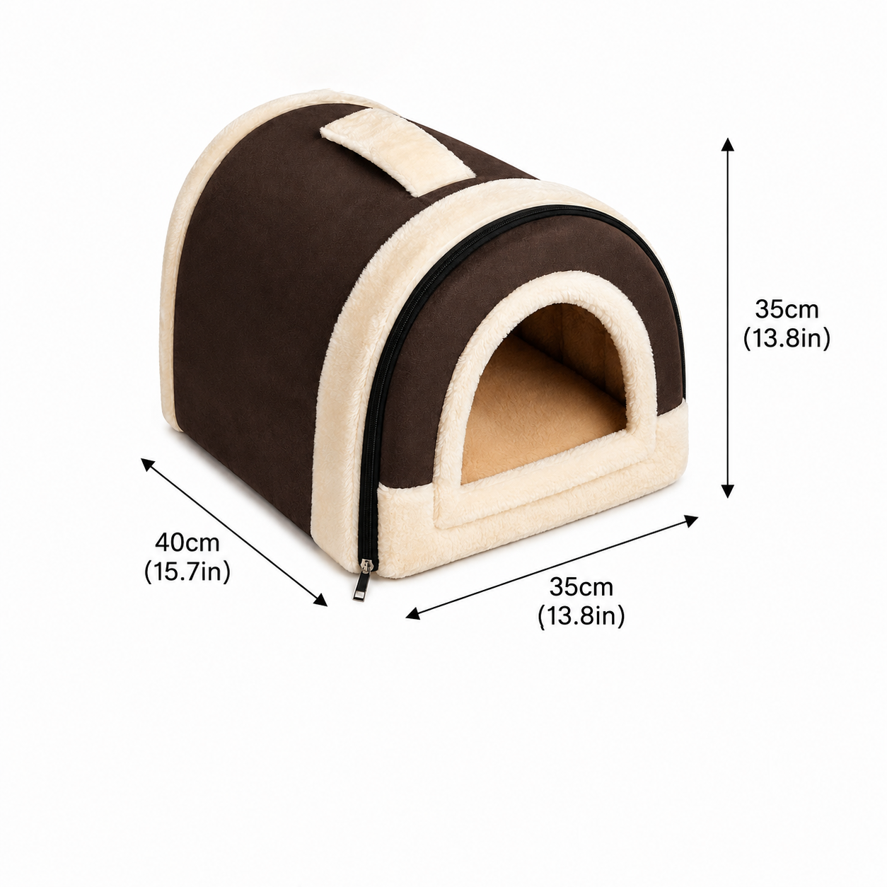 Brown Plush Indoor Pet House – Soft Enclosed Cat & Small Dog Cave Bed