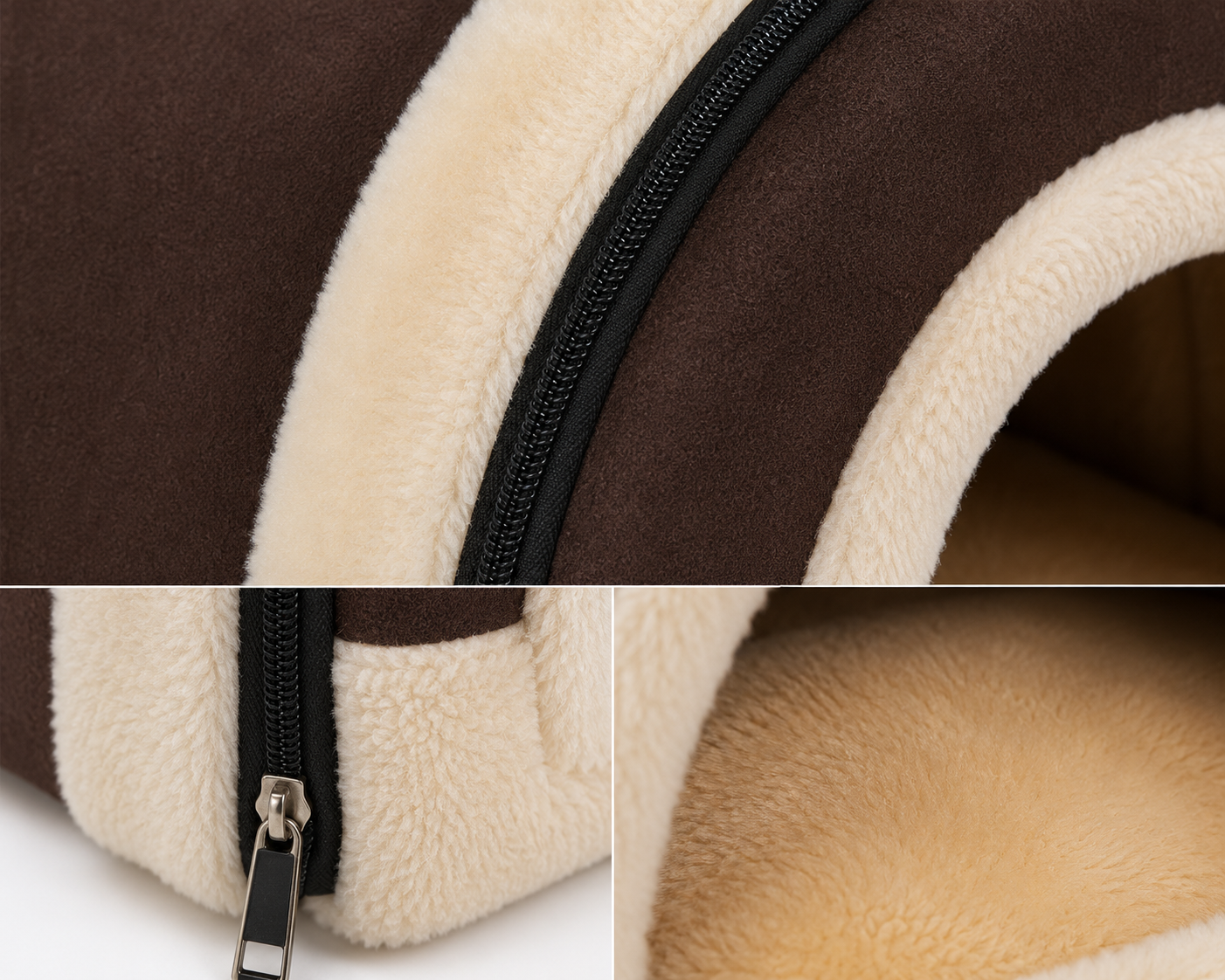 Brown Plush Indoor Pet House – Soft Enclosed Cat & Small Dog Cave Bed
