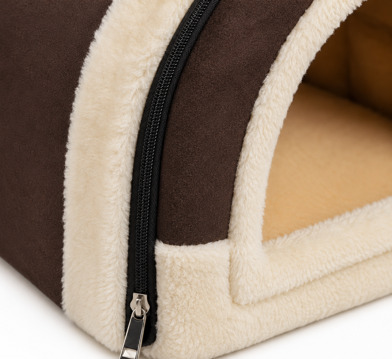Brown Plush Indoor Pet House – Soft Enclosed Cat & Small Dog Cave Bed