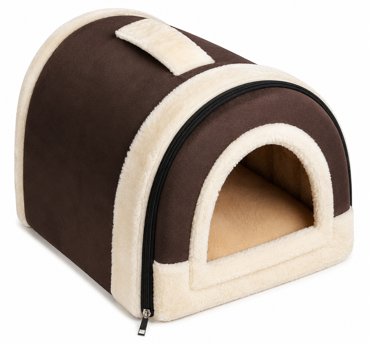 Brown Plush Indoor Pet House – Soft Enclosed Cat & Small Dog Cave Bed