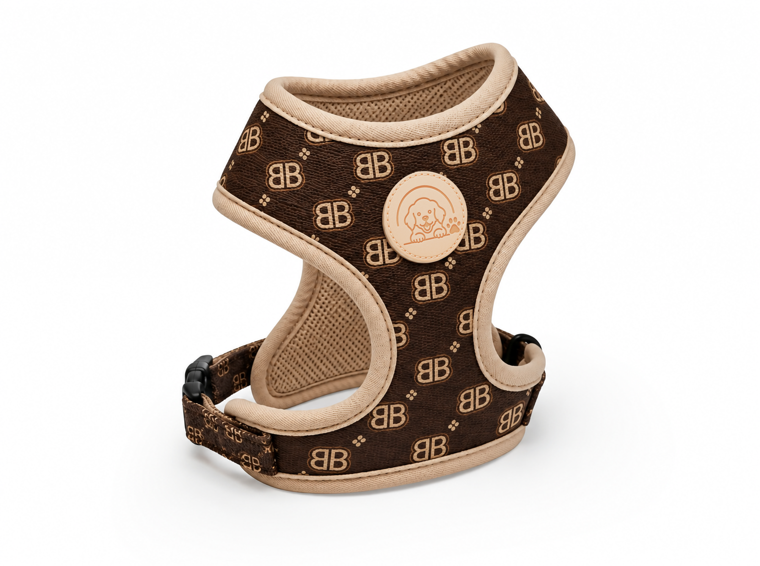 Brown Designer Pattern No-Pull Dog Harness with Soft Adjustable Comfort Fit