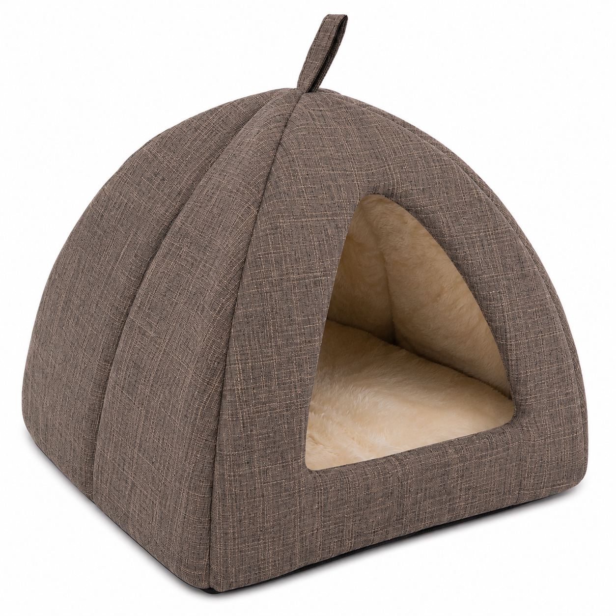 Brown Plush Pet Cave Bed – Cosy Indoor Hideaway Bed for Cats & Small Dogs