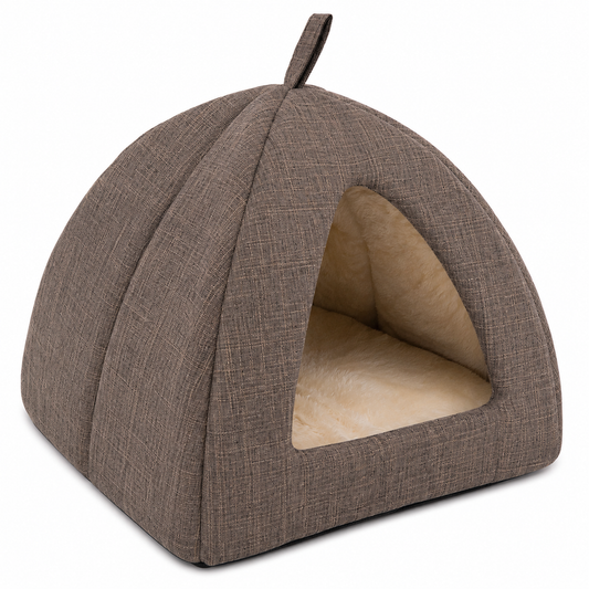 Brown Plush Pet Cave Bed – Cosy Indoor Hideaway Bed for Cats & Small Dogs