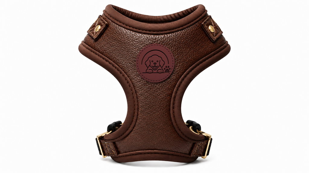 Luxury Brown Leather Dog Harness with Soft Adjustable Comfort Fit