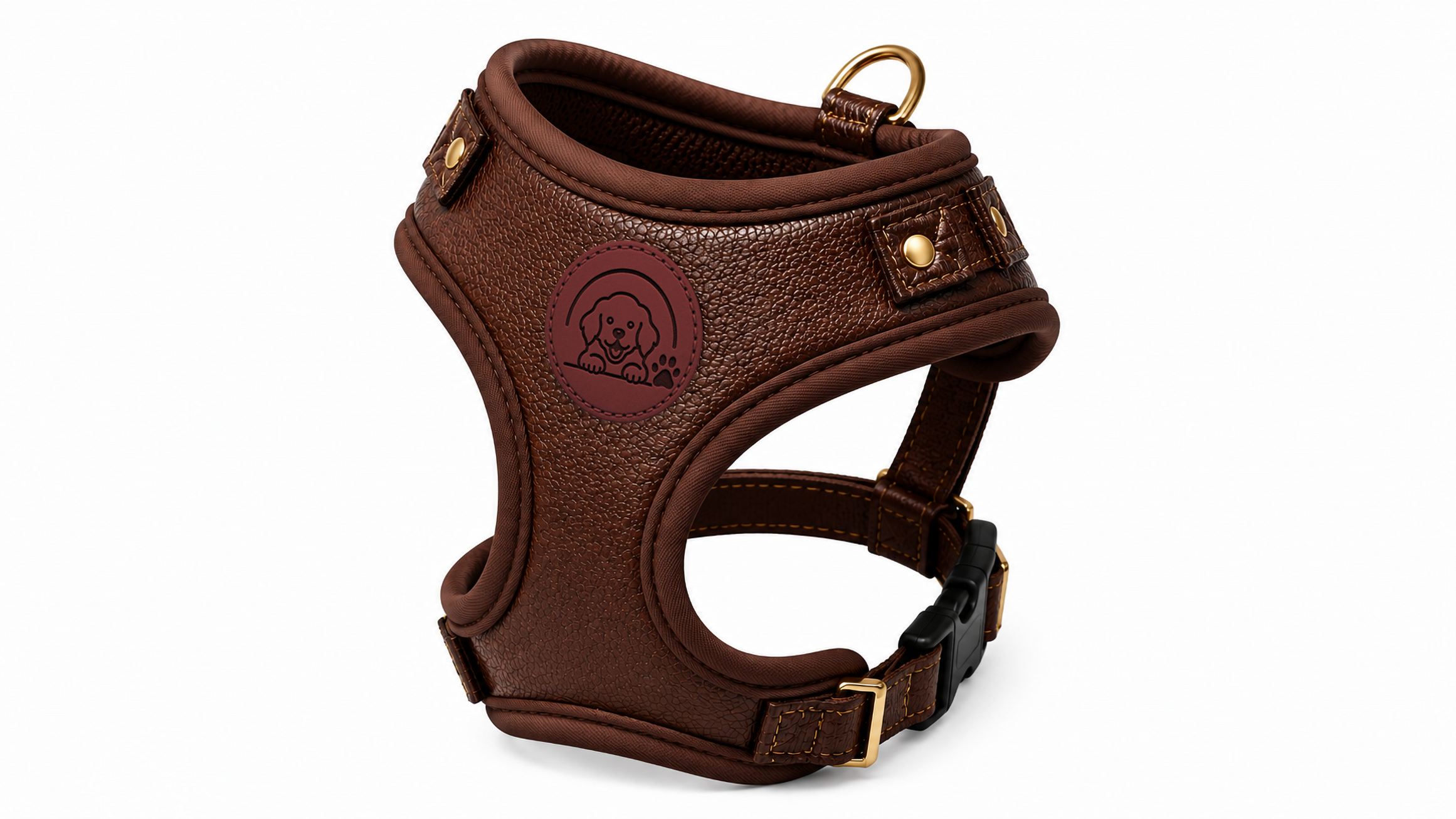 Luxury Brown Leather Dog Harness with Soft Adjustable Comfort Fit