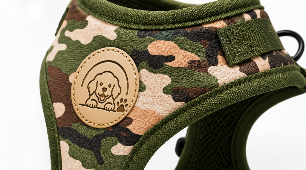 Military Camouflage Dog Harness Vest with Adjustable Straps and Soft Breathable Fit