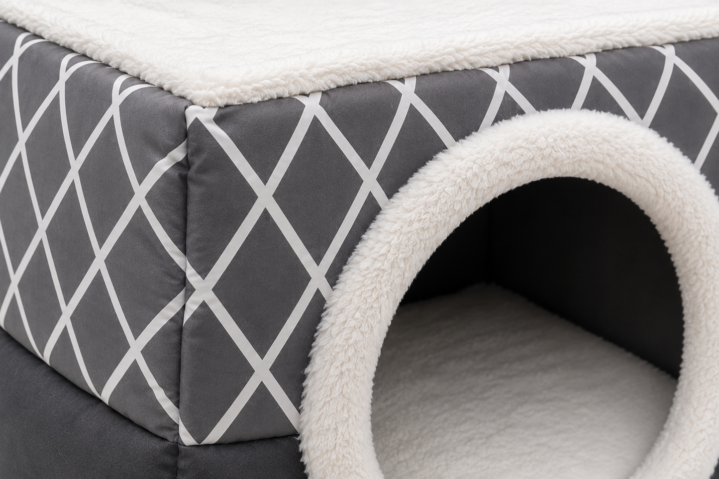Grey Enclosed Pet Cave Bed – Soft Indoor Hideaway Bed for Cats & Small Dogs