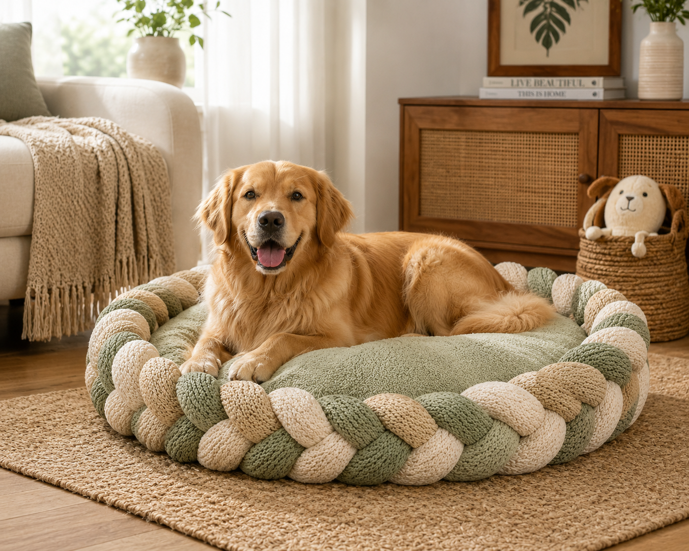 Round Braided Pet Bed for Cats and Small Pets