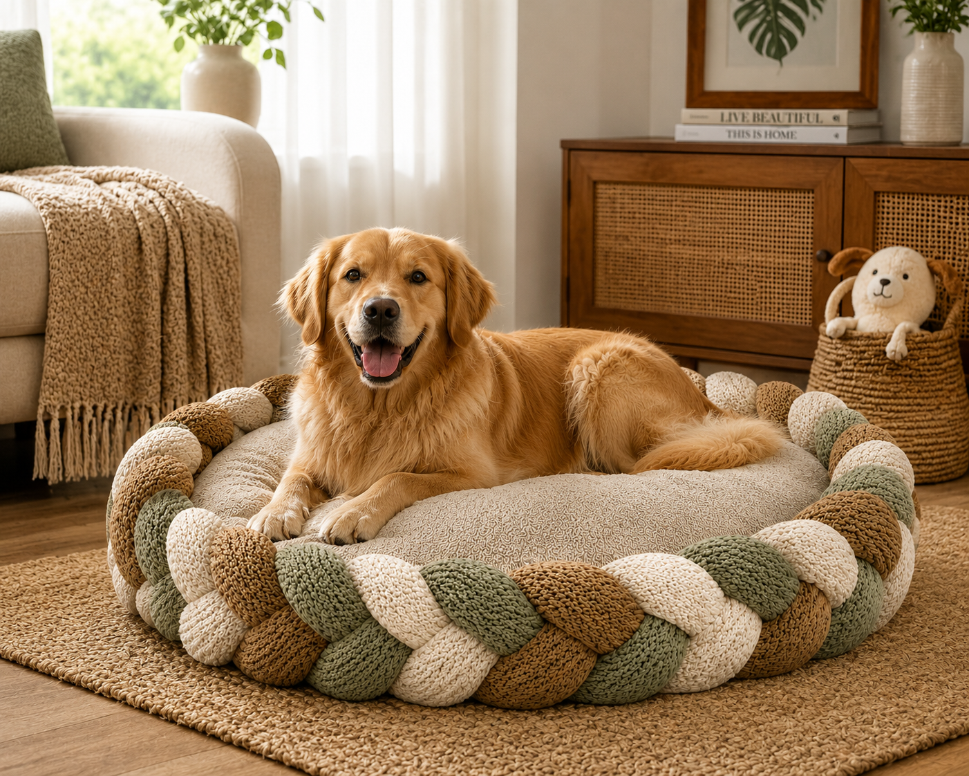 Round Braided Pet Bed for Cats and Small Pets
