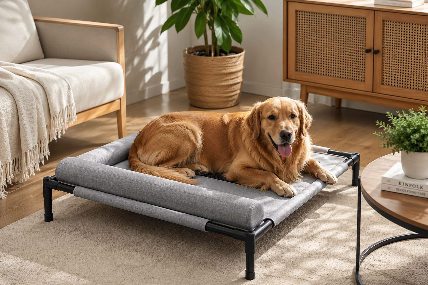 Elevated Cooling Dog Bed with Bolster – Raised Breathable Pet Cot for Indoor & Outdoor Use