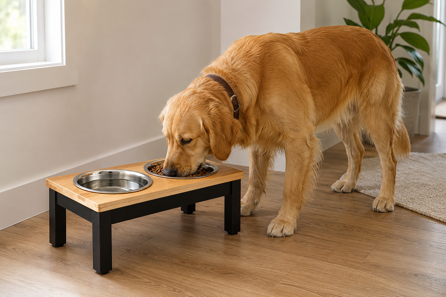 Elevated Double Pet Feeding Station with Stainless Steel Bowls