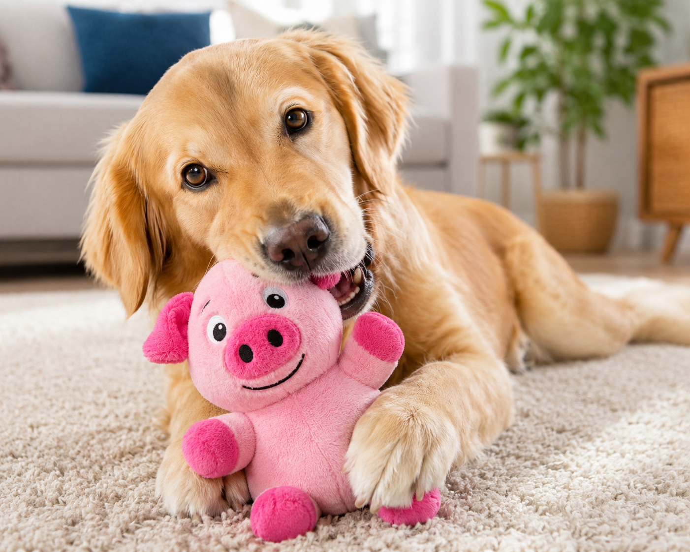 Pink Plush Pig Pet Toy for Dogs, Puppies, Cats and Small Pets