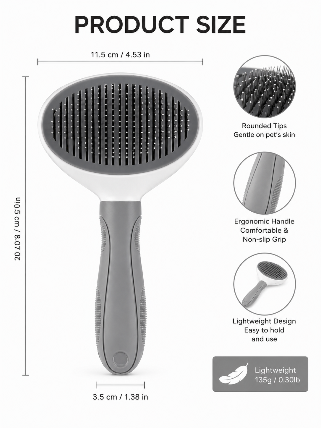 Pet Grooming Slicker Brush with Ergonomic Handle for Dogs, Cats and Small Pets