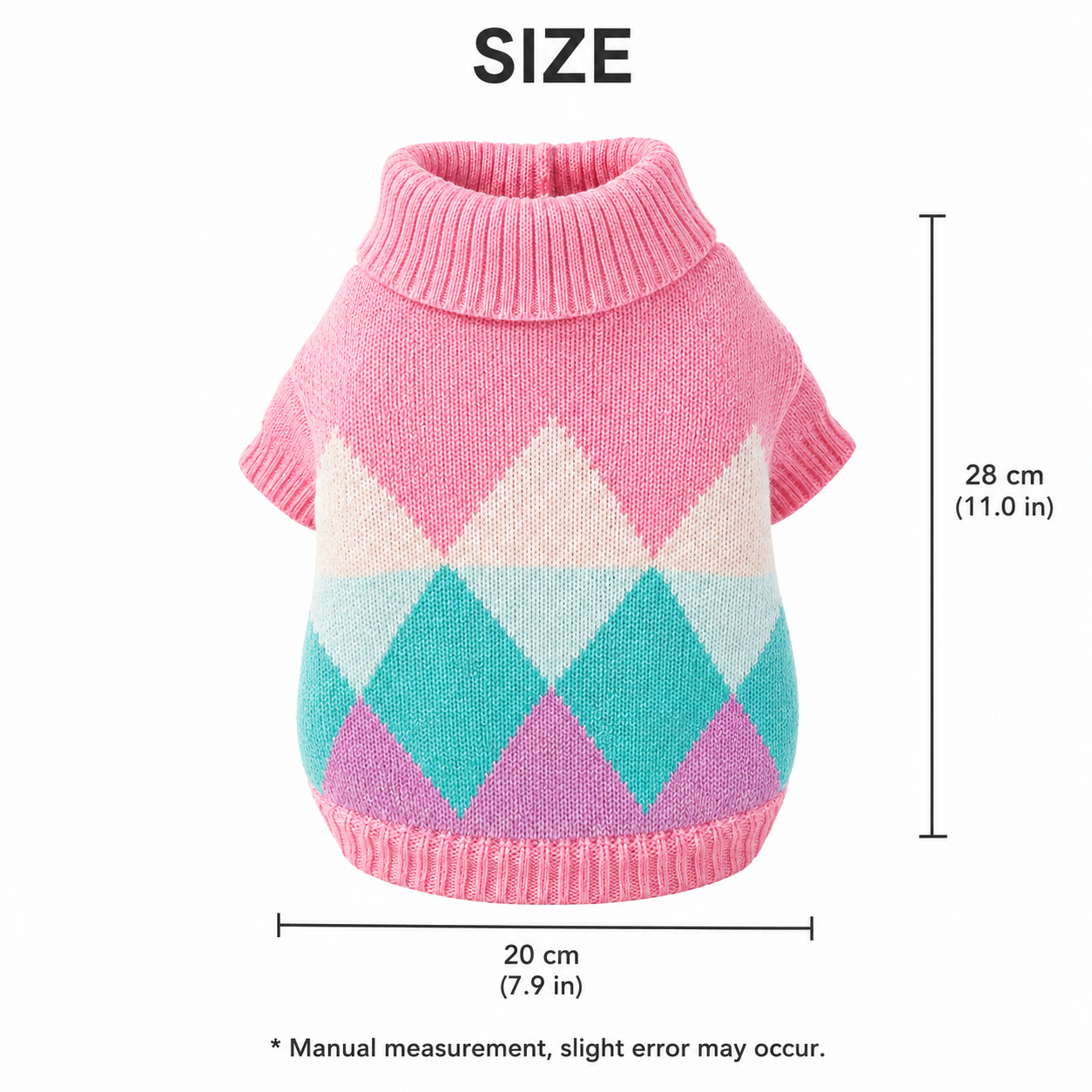 Pink Argyle Dog Sweater – Soft Knit Turtleneck Pet Jumper for Dogs & Cats