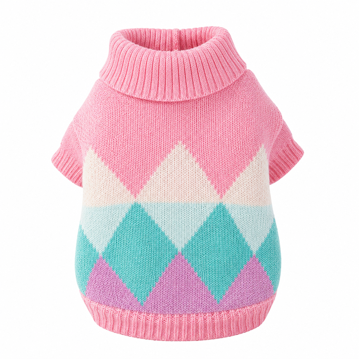 Pink Argyle Dog Sweater – Soft Knit Turtleneck Pet Jumper for Dogs & Cats