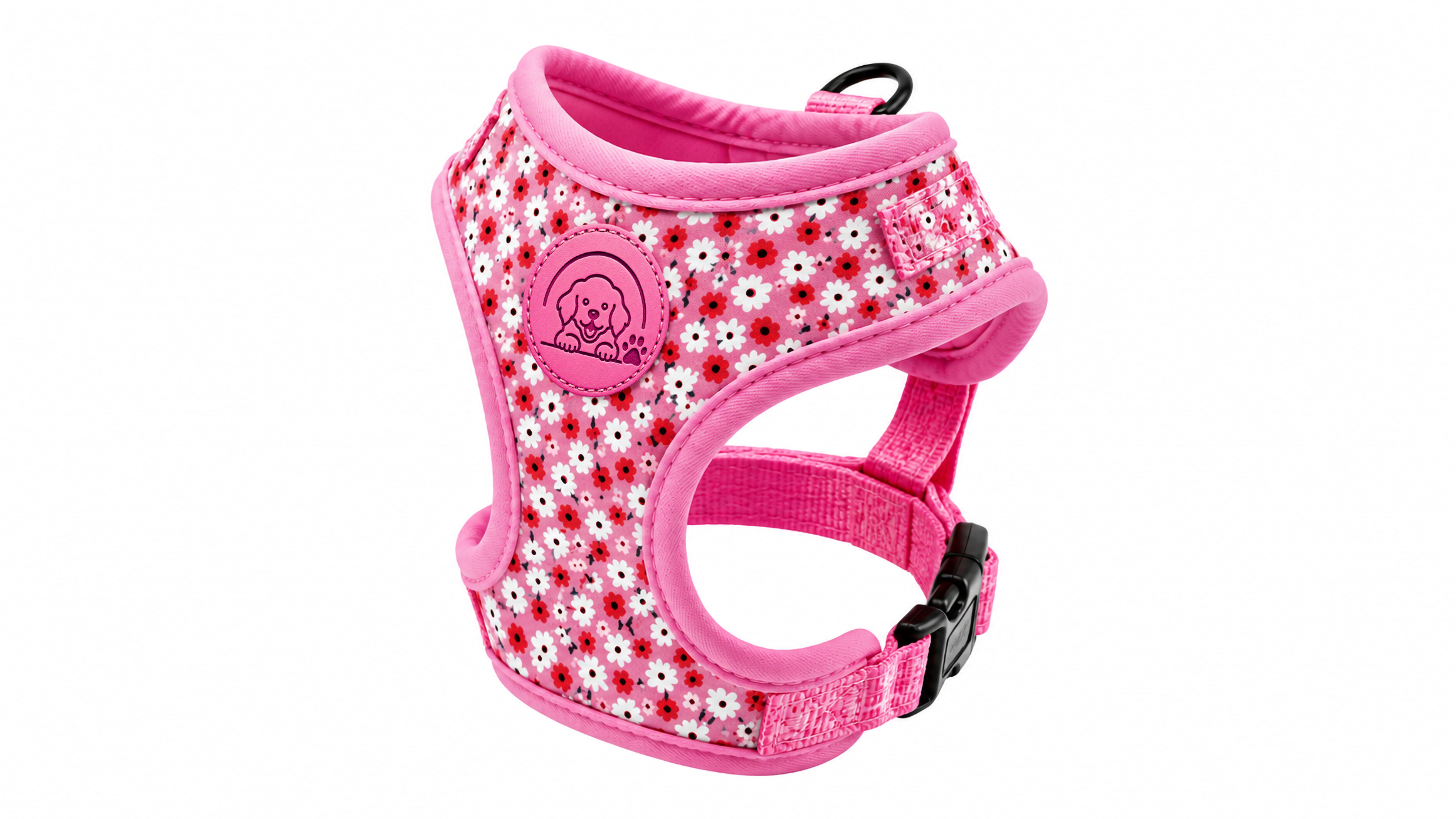 Floral Pink Dog Harness Vest with Soft Adjustable Comfort Fit