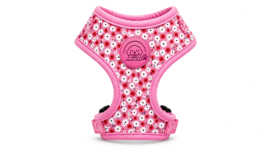 Floral Pink Dog Harness Vest with Soft Adjustable Comfort Fit