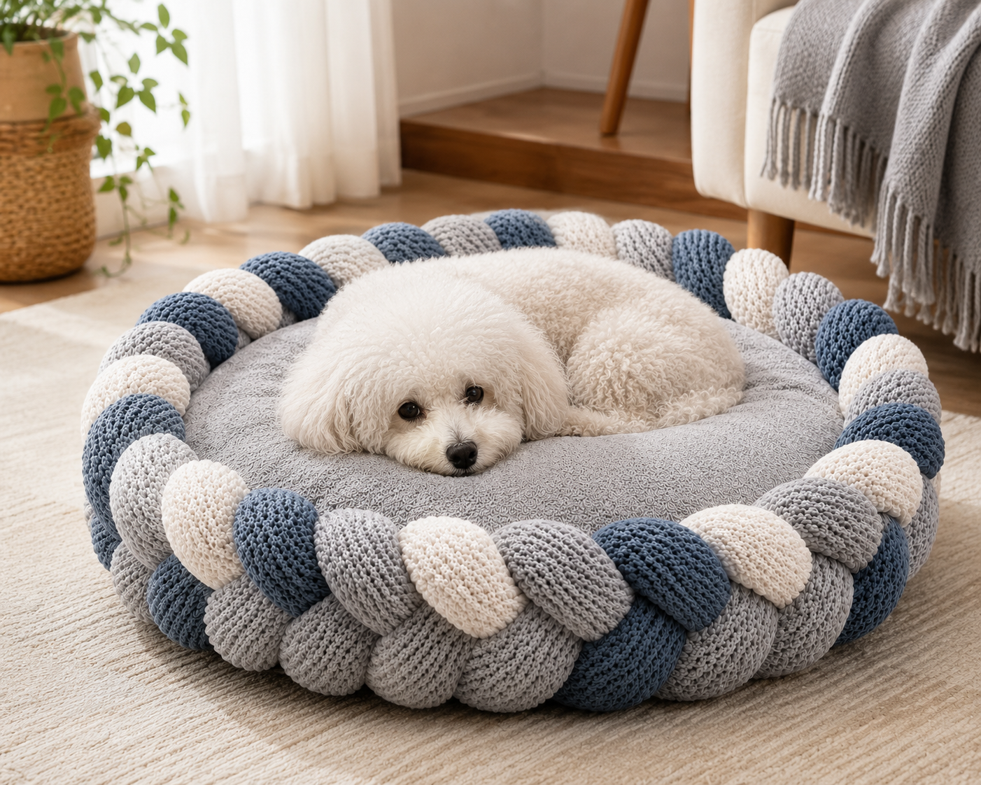 Round Braided Pet Bed for Cats and Small Pets