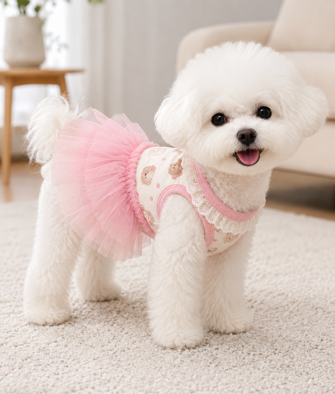 Pet Pantry Bear Print Tutu Pet Dress – Soft Lace Trim Dress for Dogs & Cats