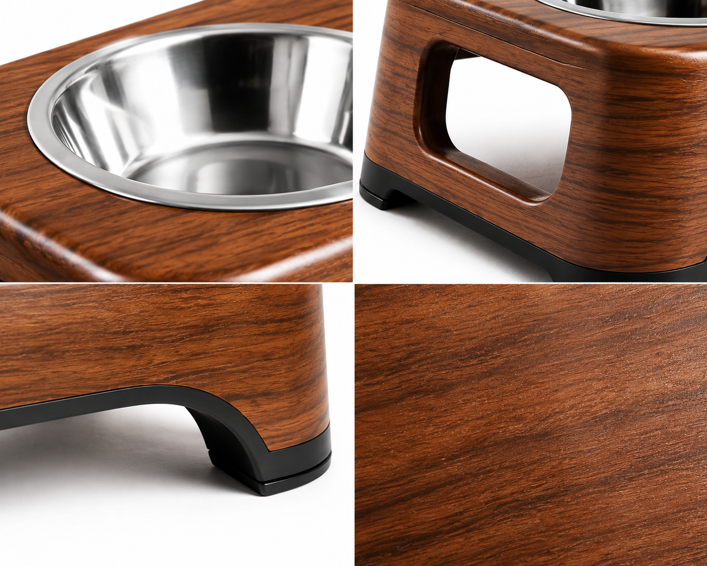 Elevated Double Stainless Steel Pet Bowl with Wood Grain Stand for Dogs & Cats