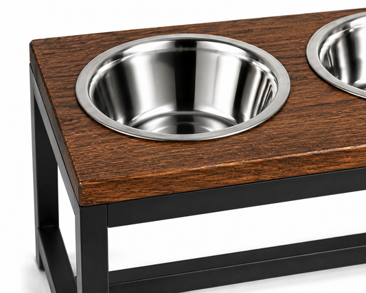 Elevated Double Pet Feeding Station with Stainless Steel Bowls