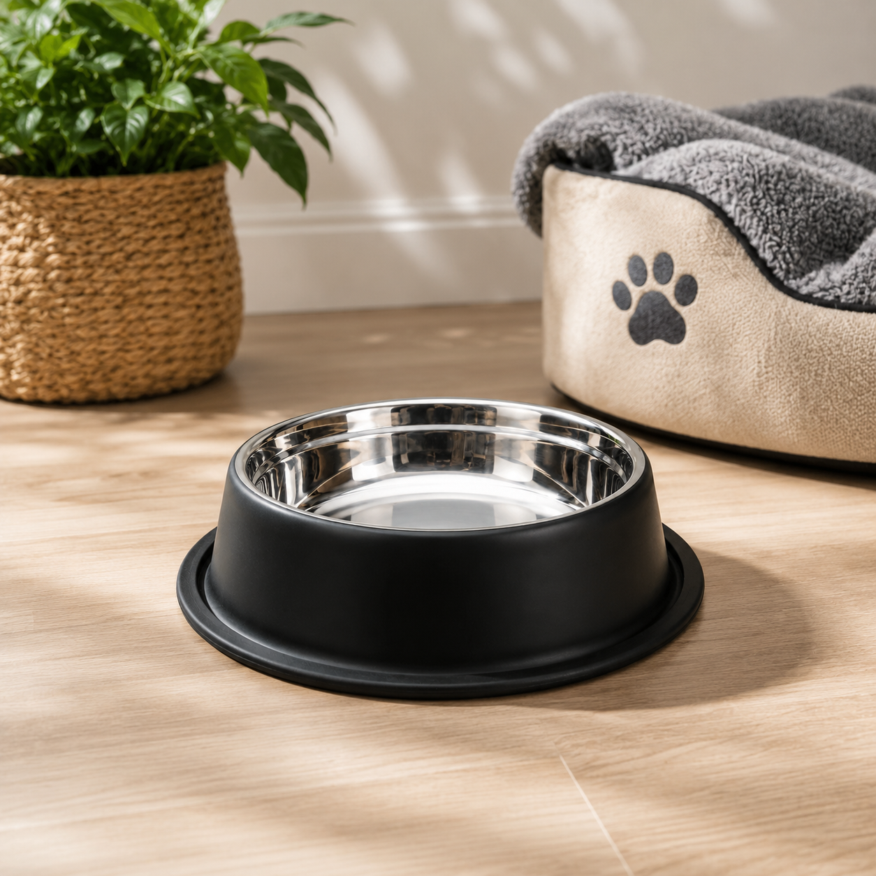 Stainless Steel Pet Food & Water Bowl with Non-Slip Rubber Base for Dogs & Cats