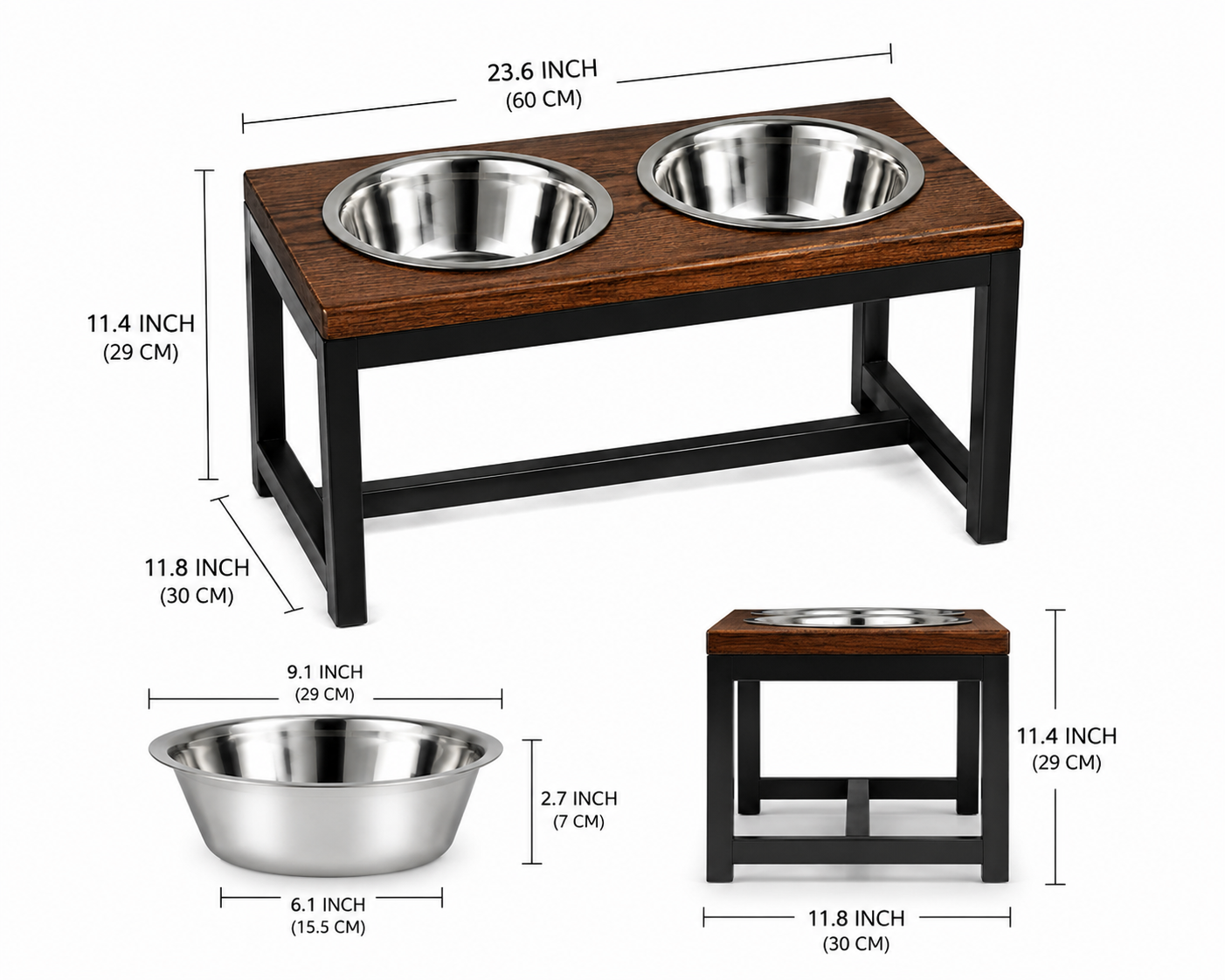 Elevated Double Pet Feeding Station with Stainless Steel Bowls