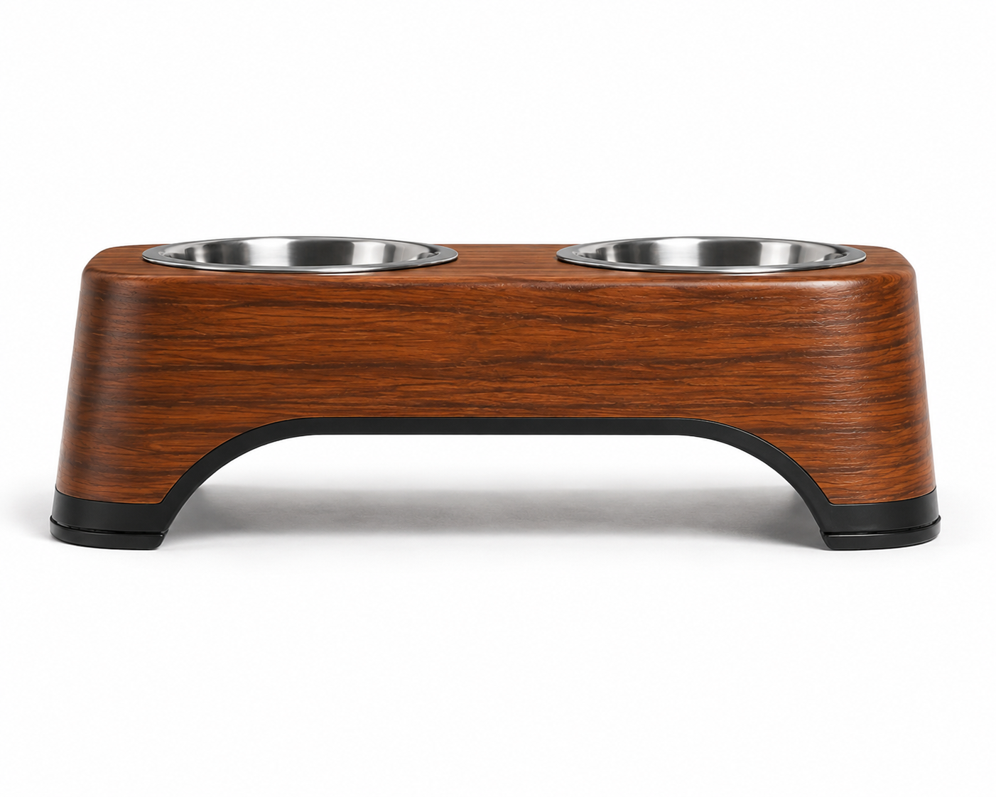 Elevated Double Stainless Steel Pet Bowl with Wood Grain Stand for Dogs & Cats