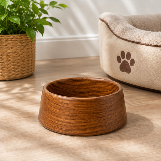 Natural Wooden Pet Food Bowl – Round Feeding Bowl for Dogs & Cats
